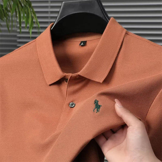 High end 100% cotton men's short sleeve solid color polo shirt light luxury brand embroidered business casual summer New T-shirt