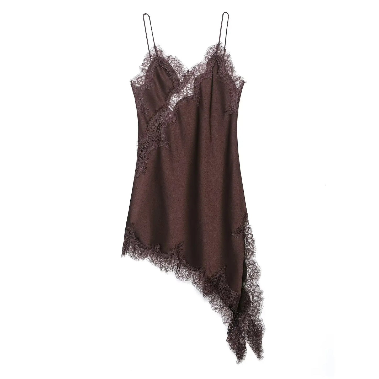 Summer Women Fashion Asymmetry Lace Decorate Dress Female Sexy Sleeveless Backless Halter Neck Collar Beach Party Dress
