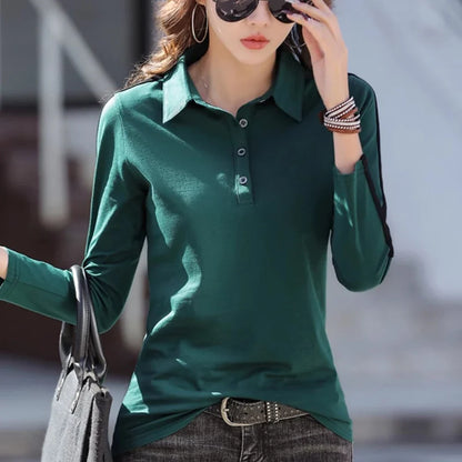 European Station Long sleeved T-shirt Women's Summer New Fashion Light Luxury Pure Cotton Polo Neck Casual Large Size Loose Top