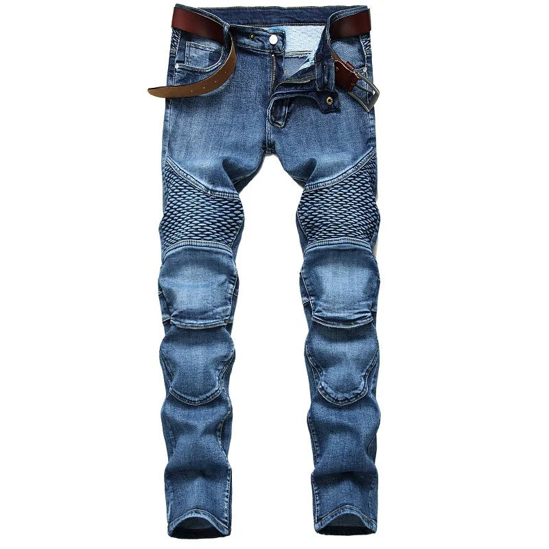 2026 New Men's Yellow Jeans, Blue Stretch Biker Trousers, Broken Hole Jeans, Fashion Popular Men Denim Pants Big Size 29-42
