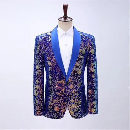 2026 New Men's Red Suit Jacket, Wedding Party Slim Dress Coat, Sequin Decoration Luxurious Blazers Blue Green Terno Masculino