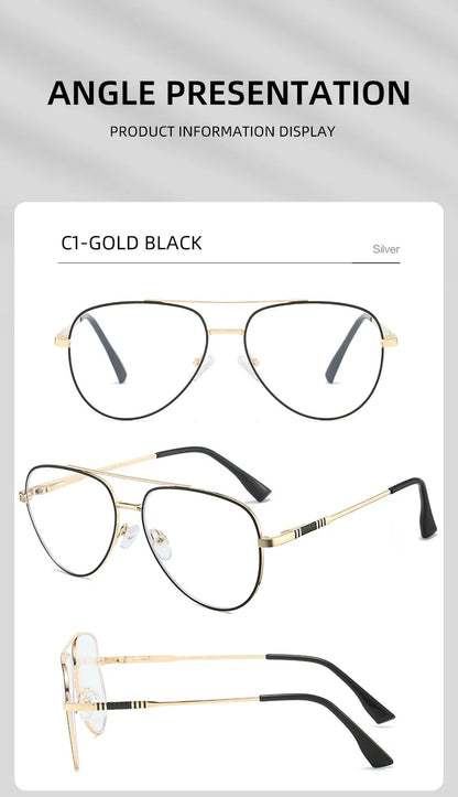 Double Bridge Anti-Blue Light Reading Glasses Men's Metal Pilot Style Leisure Travel Customized Prescription Myopia RS6912