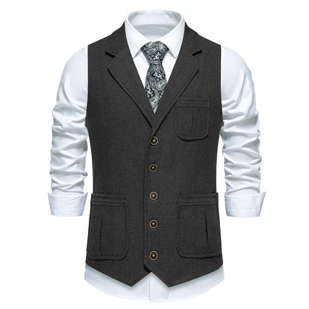 Men Vest Drak Gray Herringbone Single Button Waistcoat For Wedding Birthday Banquet Party Business Work Daily Men Suit Vest