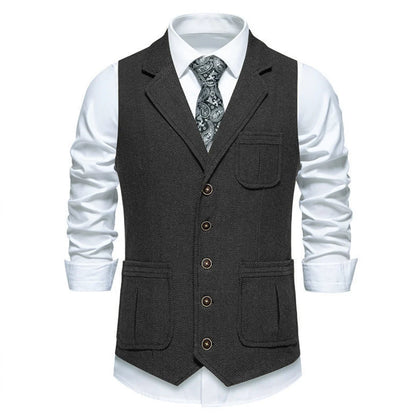 Men Vest Drak Gray Herringbone Single Button Waistcoat For Wedding Birthday Banquet Party Business Work Daily Men Suit Vest
