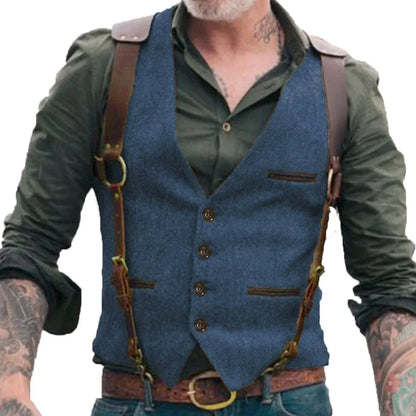 Men Vest Brown V-neck Single Button Solid Waistcoat For Wedding Birthday Banquet Business Casual Daily Men Suit Vest