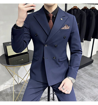 Jackets + Pants / Groom's Wedding Dress Best Fashion Mans Double -breasted Suit Blazer Trousers Male Formal Business Office Suit