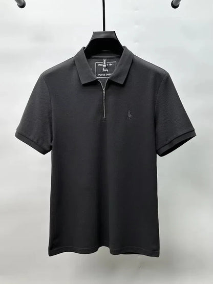 High end brand embroidered men's short sleeve half zip polo shirt short sleeve summer breathable business casual Paul T-shirt