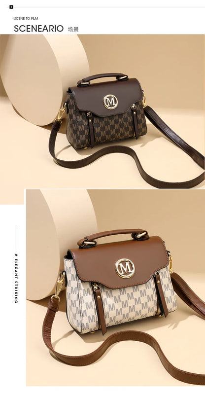 Vintage Women's Tote Bag Stylish PU Handbag Shoulder Bag with Golden Letter "M" Design Detachable Strap Perfect for Everyday Use