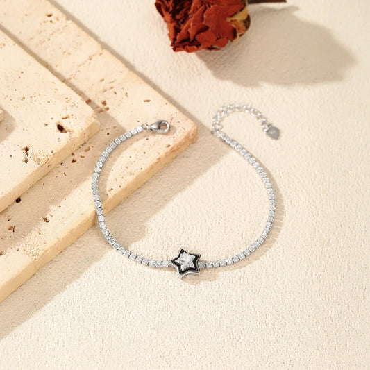 Bracelets de tennis en argent sterling 925, étoiles scintillantes, zircone et émail noir pour femme, bijoux fins de vacances