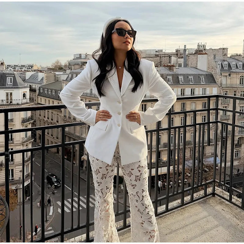 Casual Single-breasted Suit Jackets 2026 Spring New Female Elegant Lapel Full Sleeve Blazers Coat Women's Waist-cinching Outwear