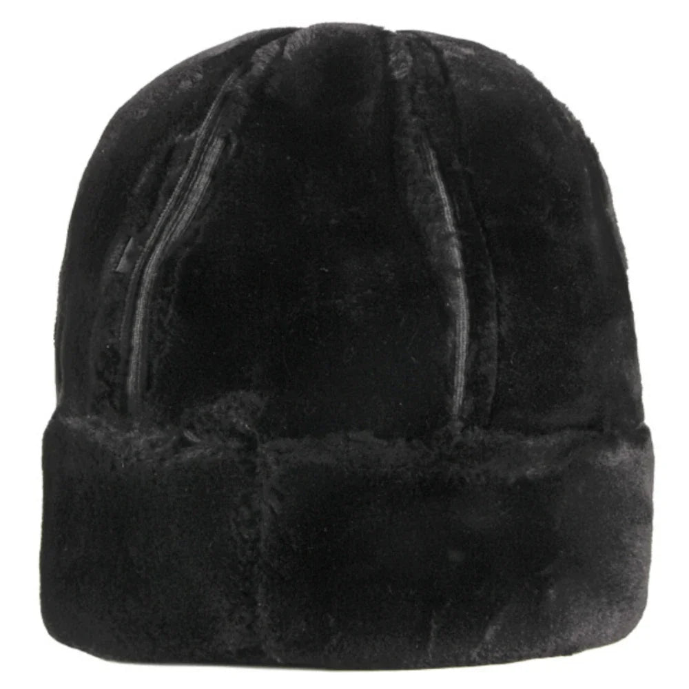 High Quality Autumn Winter Cap Hat PU Leather Thick Warm Pilot Hat Solid Black Fleece Lined Russian Cap 6 Panels Fur Hat