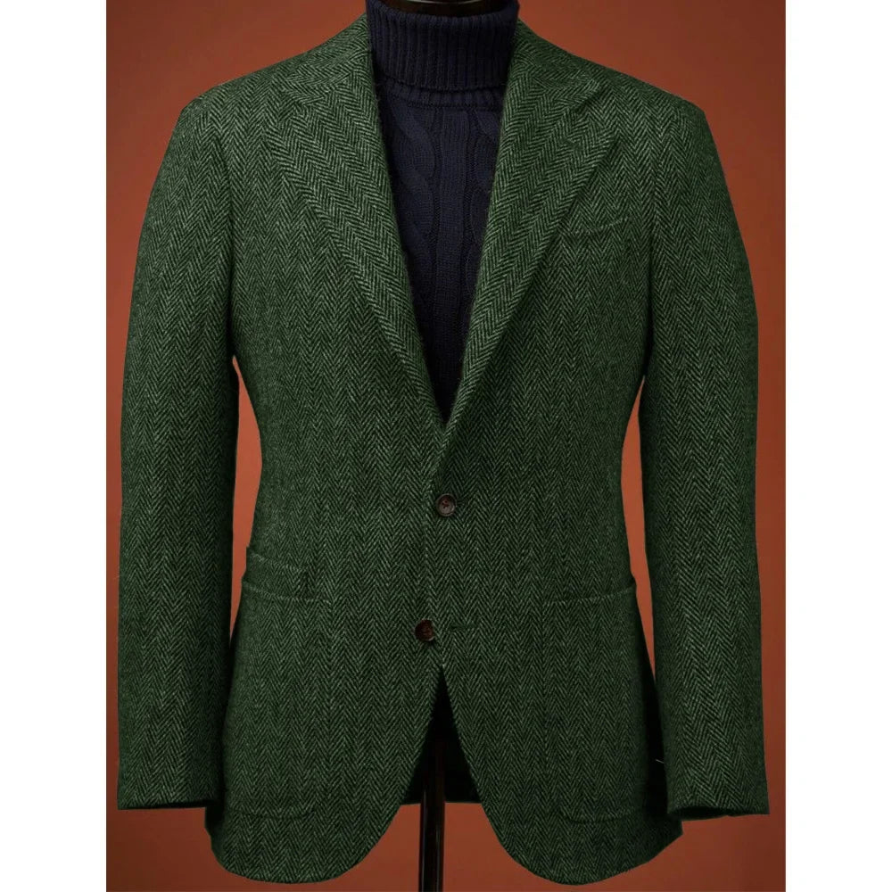Herringbone Slim Fit Suit Jacket For Men's Single Breasted Business Blazer Casual Jacket Fashion Comfortable Elegant Mens