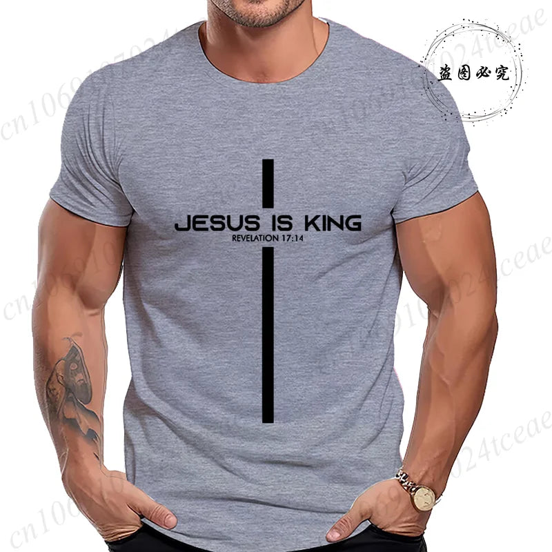 T Shirt for Men Jesus Is King Print Graphic T Shirts Unisex Harajuku Fashion Casual Street Short Sleeve Tee Jesus Is King Tops