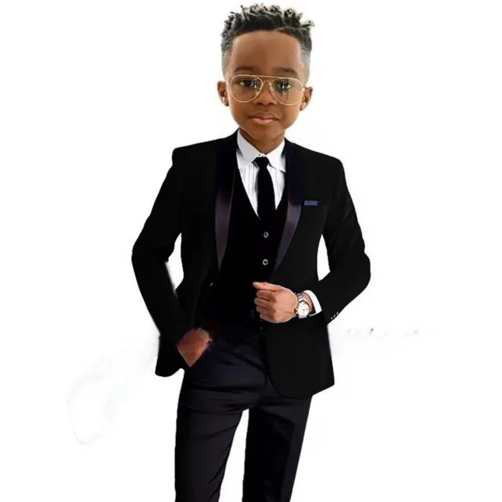 Christmas Boys Red Velvet Suits 3 Pieces Party Wear Formal Shawl Lapel Kids Suit Set Wedding Tuxedo Children's Stylish Tuxedo