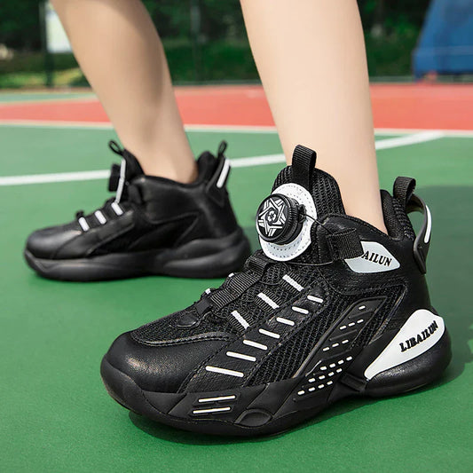 Kids Sneakers Basketball Shoes Boys Spring Fashion Rotating Button Anti-slip Shock Absorption School Students Sports Shoes