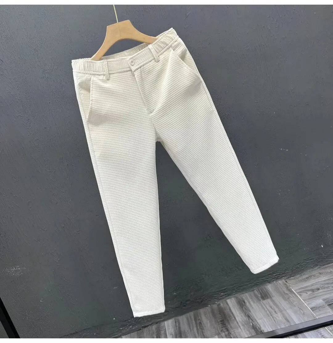 2026 High-grade Men's Solid Suit Pants Spring Summer Korean Style Pocket Straight Nine Split Pants Male Business Casual Trousers
