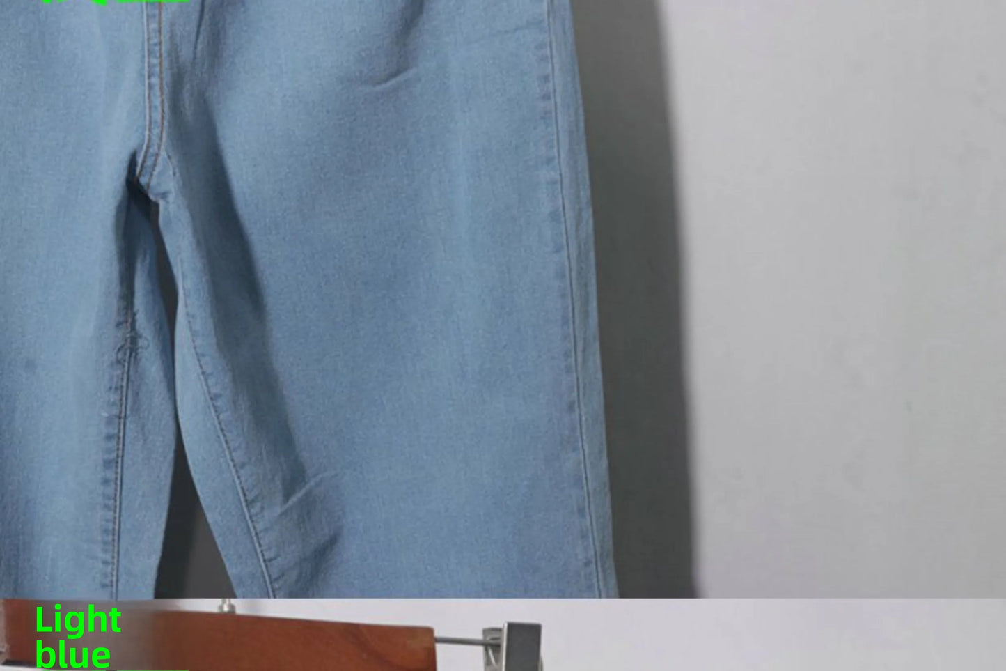 Casual High Waist Cotton Stretch Denim Capri Pants with Pleated Hem Elastic Waist Ladies Faion Spring Autumn Wear