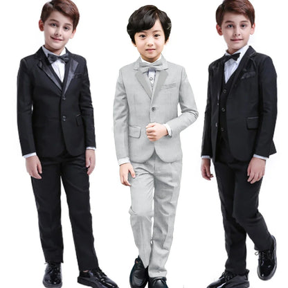 6Pcs Classic Boys Suits for Weddings Formal Blazer Kids Tuxedo Shirt Vest Party Ring bearer Suits Black