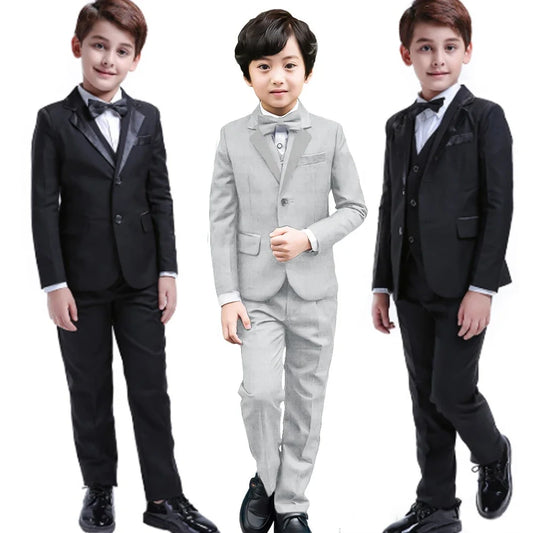 6Pcs Classic Boys Suits for Weddings Formal Blazer Kids Tuxedo Shirt Vest Party Ring bearer Suits Black