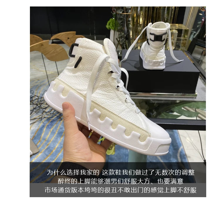 American European Fashion Casual Shoes Men High-top Sneaker Boots Cowhide Comfortable Leather Ankle Boots Lace-up Flat Trainers