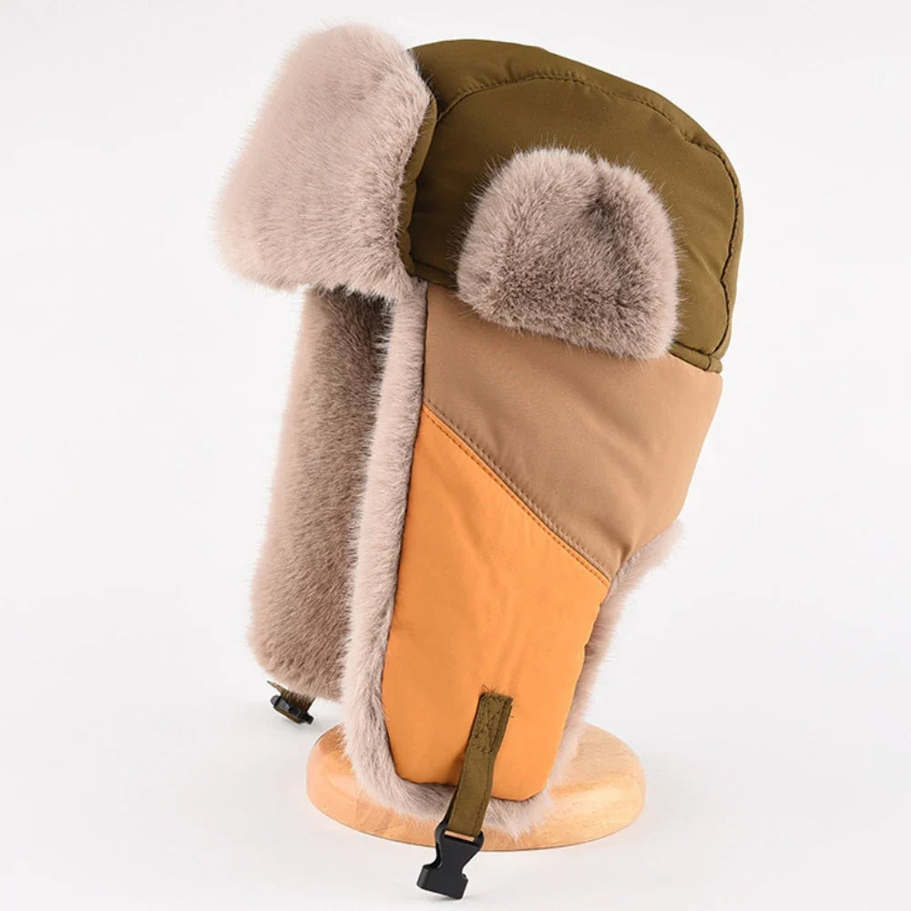 Russian Hat New Thick Warm Patchwork Winter Fur Hat for Men Women Windproof Riding Ski Earflap Cap Male Female Bomber Hat