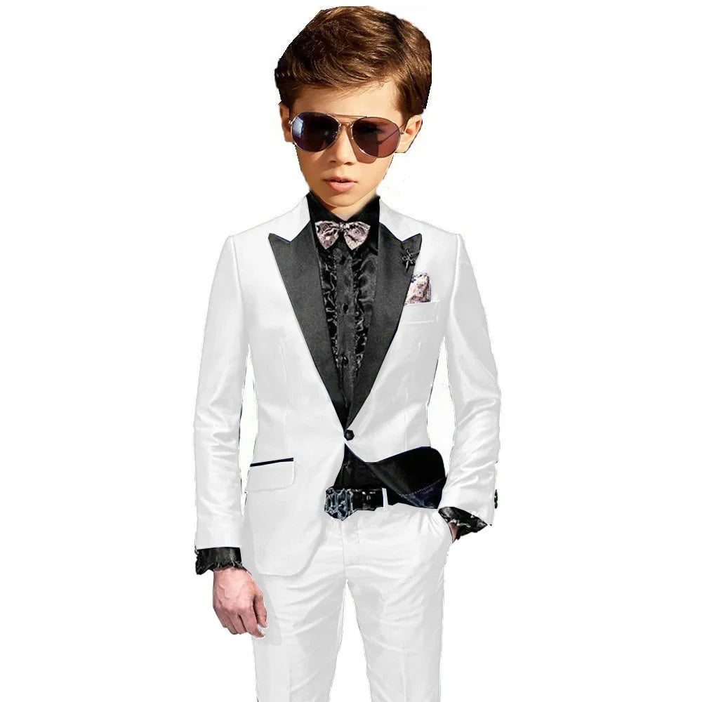 Burgundy Boys Slim Fit Tuxedo 2 Pieces Jacket Pants Formal Party Outfit One Button Peak Lapel Kids Suit Set Wedding Guest Wear