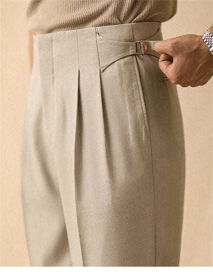 New Men's Summer Straight Pants Paris Button Non Ironing Loose Fitting Business Naples Casual Pants High Waisted Office Trousers