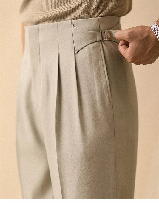 New Men's Summer Straight Pants Paris Button Non Ironing Loose Fitting Business Naples Casual Pants High Waisted Office Trousers