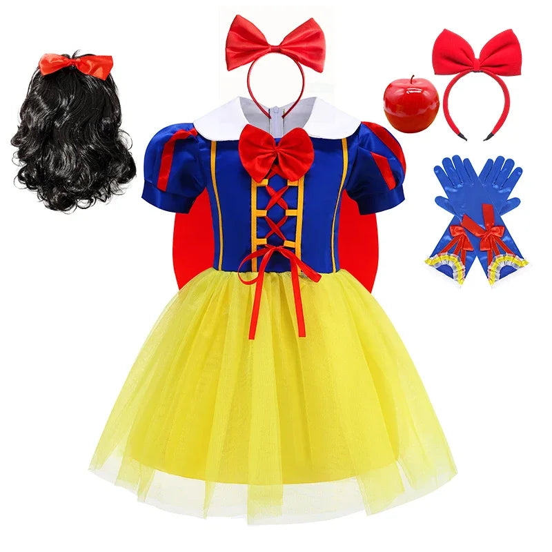 2025 Girls Disney Princess Dress Snow White With Cape Kids Cosplay Halloween Birthday Costumes Children Party Dress 10Y Clothes