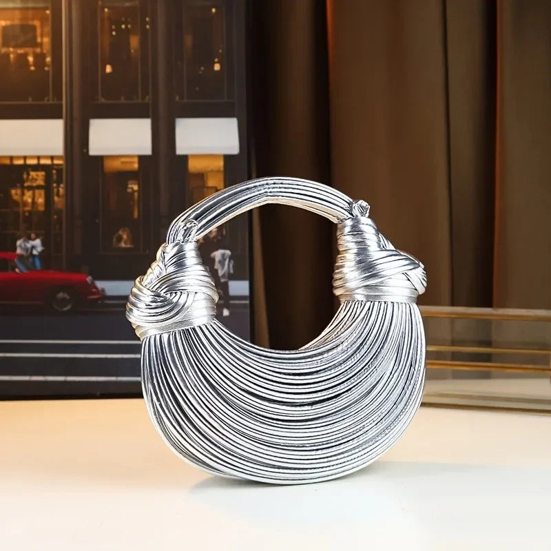 Ladies2025New Luxury Designer Handbags Hand-woven Noodle Bag Knot Bag silver Dinner Bag