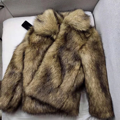 Winter Short Thick Warm Hairy Shaggy Faux Raccoon Fur Coat Men Long Sleeve High Quality Luxury Fluffy Jacket 2023