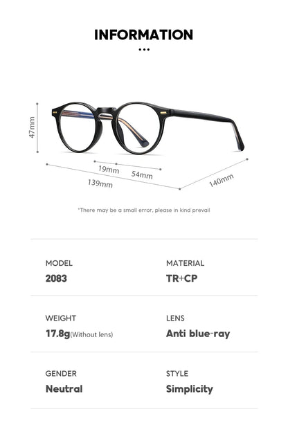 Round Blue Light Reading Glasses Women Eye Glasses Frame for Women Retro Plastic Titanium Anti-Blue Light Computer Eyewear