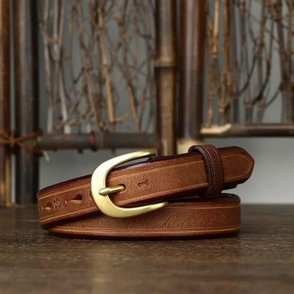 2.4CM Thick Cowhide Copper Buckle Ladies Genuine Leather Casual Jeans Belts for Women Luxury Designer Korean Fashion Thin Belt