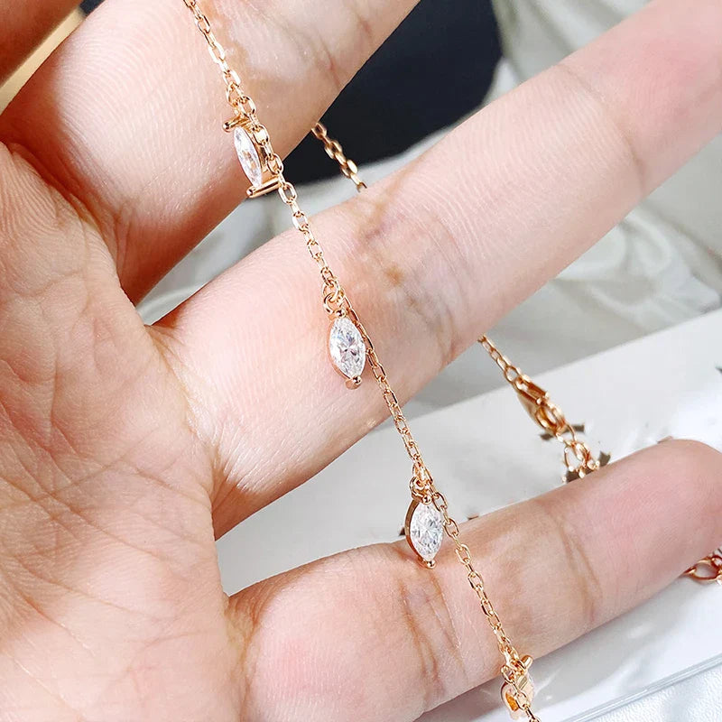Certified 3*6mm Marquise Cut Moissanite Necklace 9 Gems Pendant Girls Gift Lab Diamond Chain 100% Real Pure 925 Silver