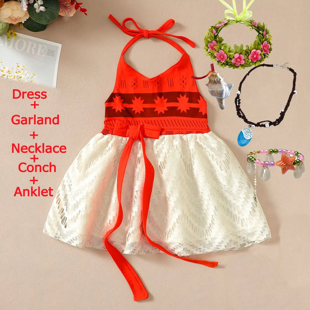 1-6 Yrs Little Moana Halter Sundress Baby Vaian Younger Sister Ocean Voyager Kid Summer Beach Hawaii Style Princess Casual Frock