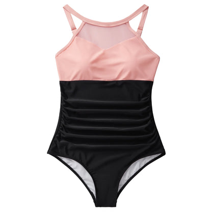 XL Size One Piece Swimsuit Women Mesh Hollow Out Swimwear For Women Solid Padded Push Up Plus Size Summer Bathing Suits Female