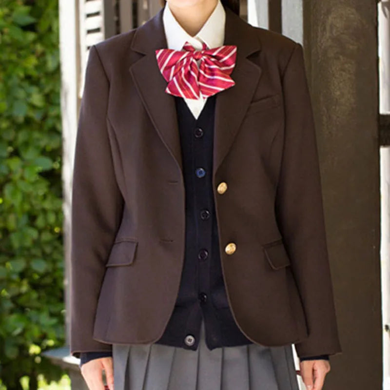 Preppy Style Slim Fit Solid Blazer Woman Double Button Turn-Down Collar Blazers Women Spring Autumn Basic Student JK Suit Coat