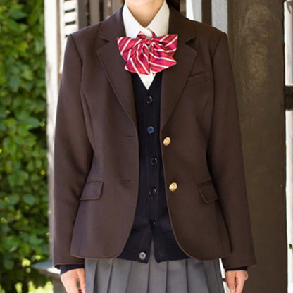 Preppy Style Slim Fit Solid Blazer Woman Double Button Turn-Down Collar Blazers Women Spring Autumn Basic Student JK Suit Coat