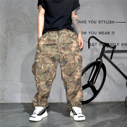 Heavy weight Tactical Cargo Pants For Men Vintage Camo Multi-Pocket Loose Fit Straight Leg Outdoor Streetwear Casual Trousers