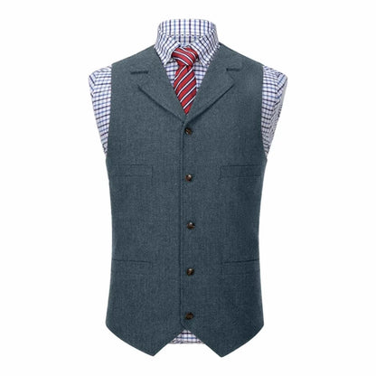 Men Vest Blue Herringbone With Lapel Single Button Waistcoat For Wedding Commute Business Office Work Daily Casual Men Suit Vest