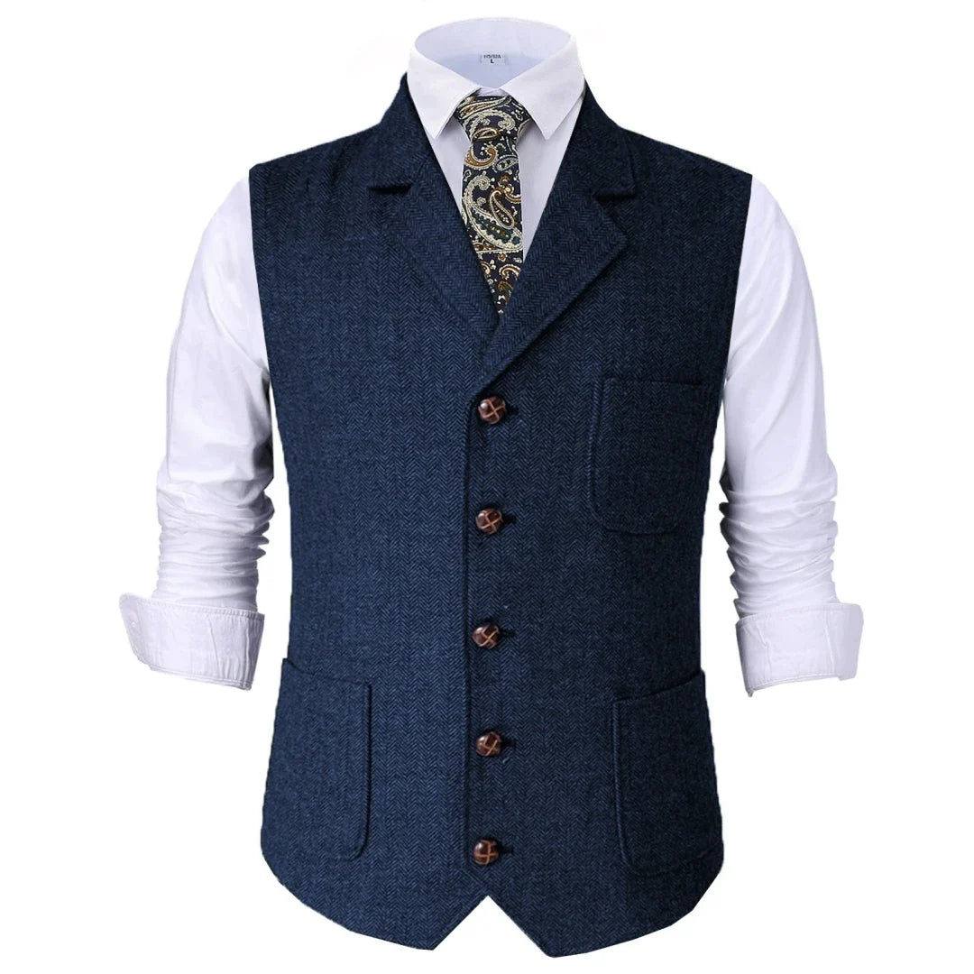 Men Vest Brown Herringbone With Lapel Waistcoat For Wedding Groom Banquet Business Casual Work Men Suit Vest