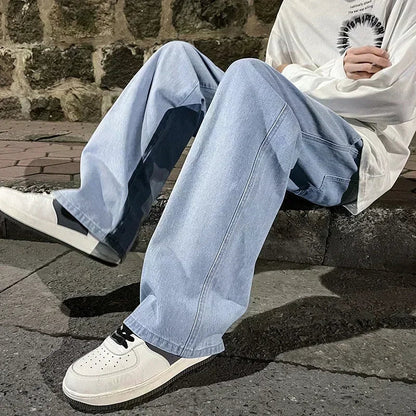 Spring and Autumn New American Drawstring Jeans for Men, Loose and Versatile Casual Pants, Trendy Washed Men's Pants