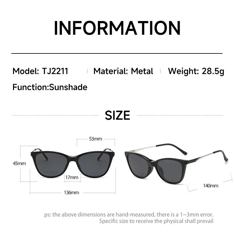 New Women's Cat Eye Polarized Sunglasses with Magnetic Clip Customizable Myopia Prescription Lens Reading Glasses