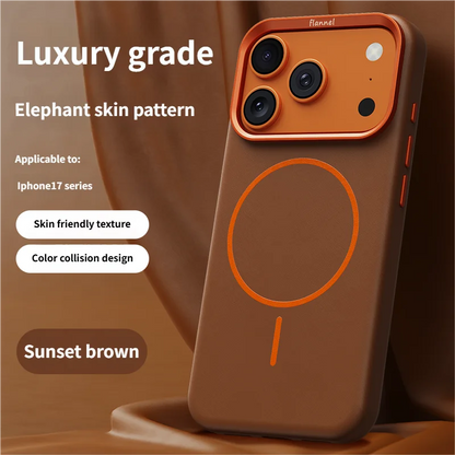 High-End Elephant Leather Texture Magnetic Phone Case for IPhone 17 Pro Max Air for Magsafe Wireless Charging Full Protect Cover