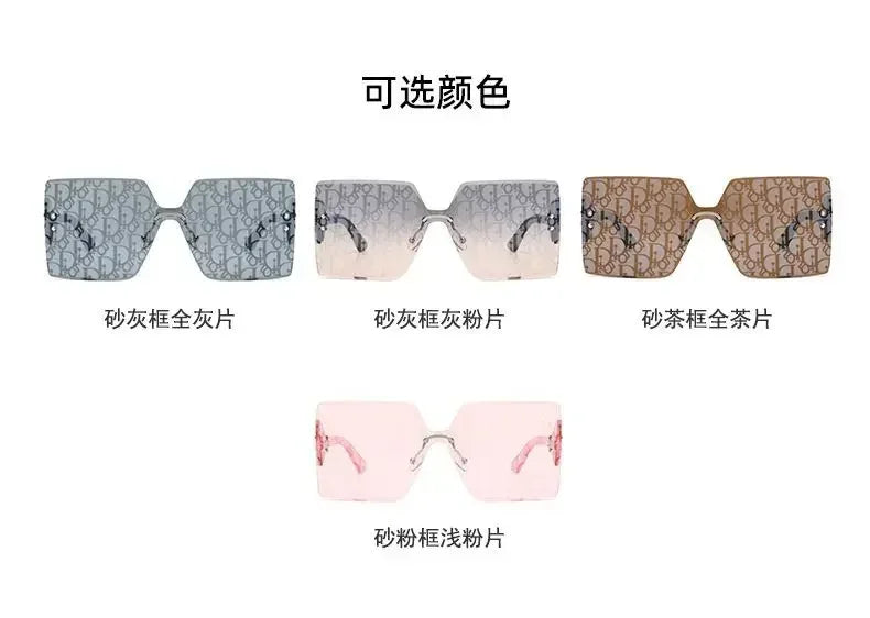 New Fashion Rimless Sunglasses Women Large Frame One Piece Sun Glasses Ladies Luxury Letter Coated Eyewears Gafas De Sol UV400