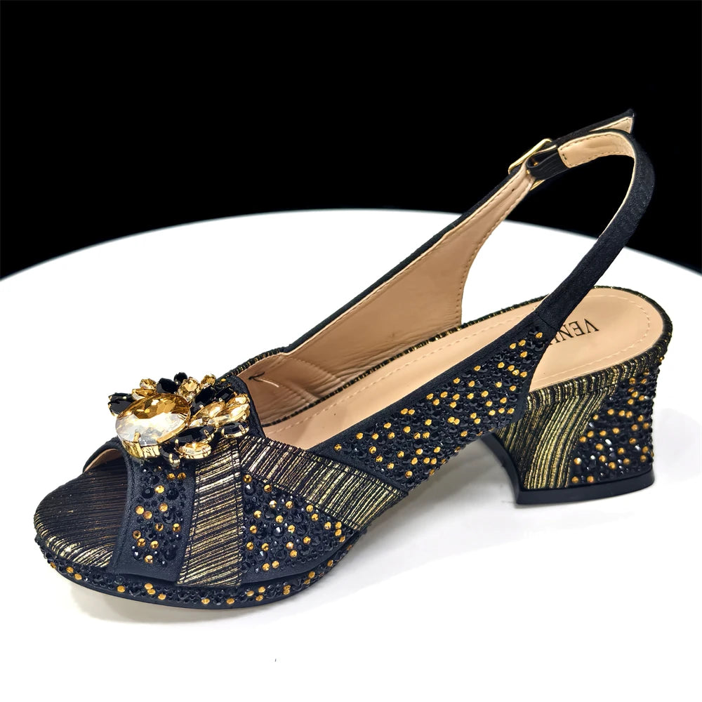 2025 Elegant Women's Peep-Toe Heels & Wine Color Diamond Pumps Set - Chic Italian Footwear & Matching Bags for Parties