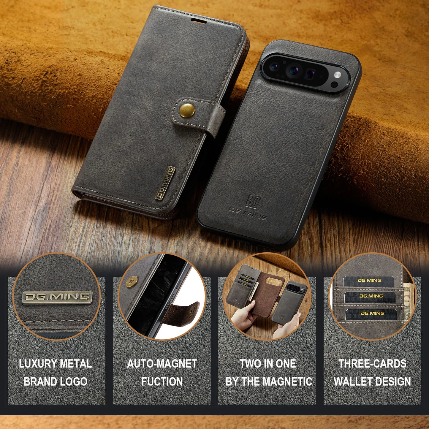 For Google Pixel 6 7 8 9 10 Pro XL/Pixel 5A 6A 7A 8A 9A Magnetic Detachable Cover 2in1 Flip Leather Wallet Phone Case