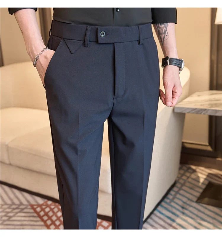 Men Suit Pants 2026 Spring Elastic Waist Solid Slim Fit Dress Pants Office Business Casual Trousers High Quality Men's Clothing