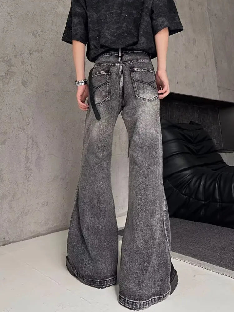 2026Trashy Y2K Streetwear Washed Grey Baggy Stacked Flare Jeans Pants Men 90S Vintage Clothes Hip Hop Luxury Male Long Trousers