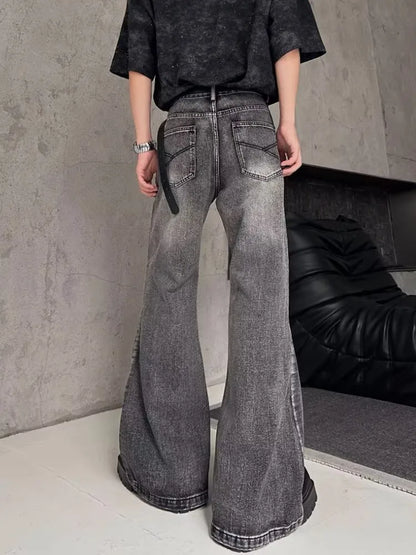 2026Trashy Y2K Streetwear Washed Grey Baggy Stacked Flare Jeans Pants Men 90S Vintage Clothes Hip Hop Luxury Male Long Trousers